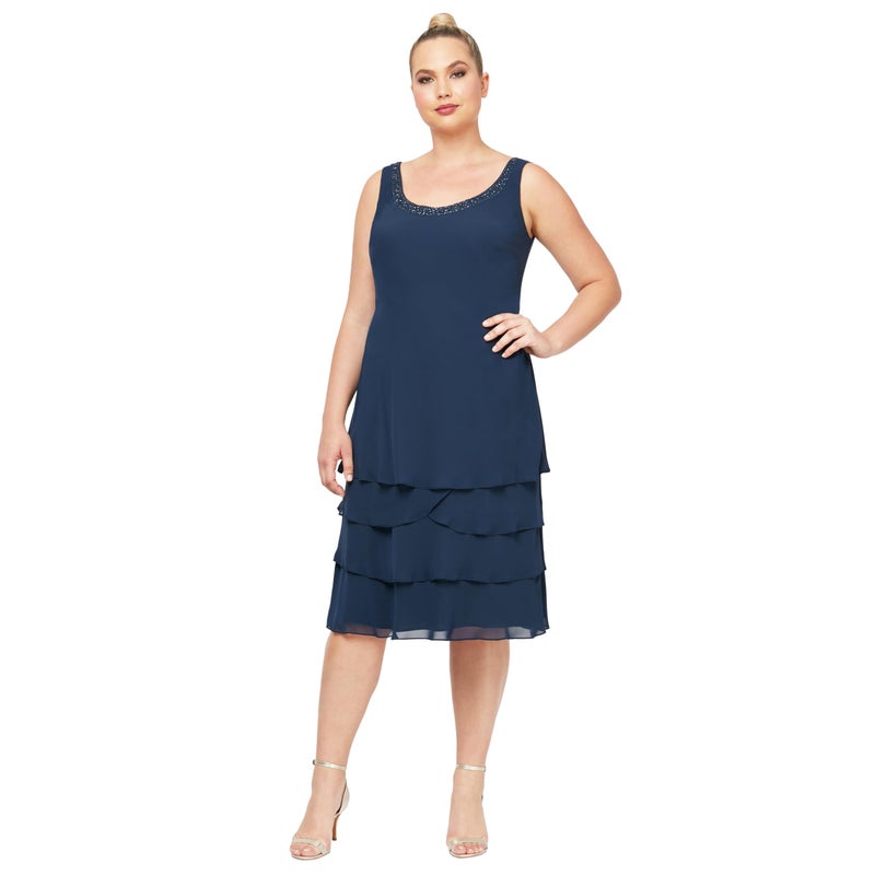 S.L. Fashions Women's Mother of The Bride Tiered Jacket Dress with Shoulder Embellishment, Navy, 16 Plus - Image 2